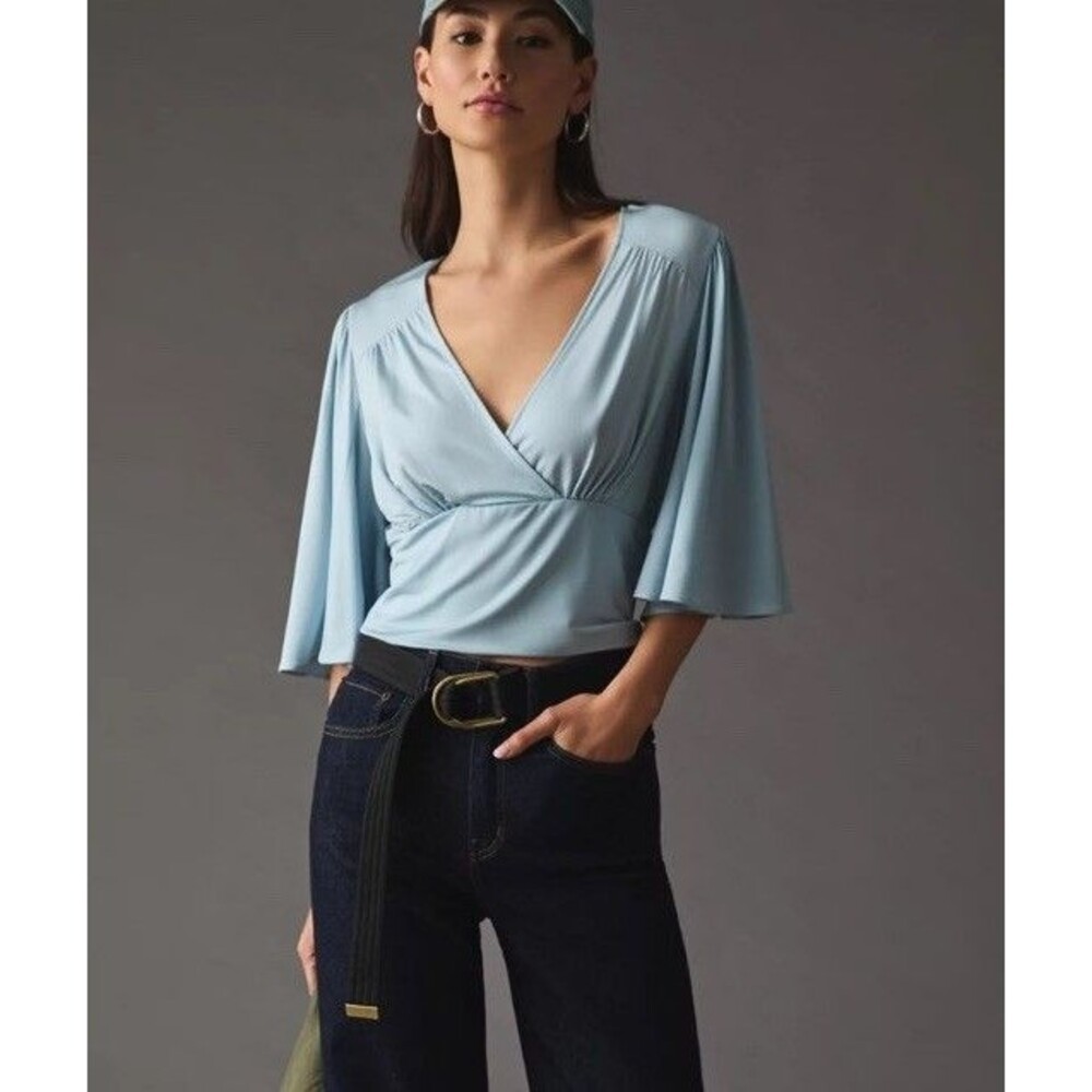 Anthropologie Women's Draped V-Neck Top, Blue bell Size XS